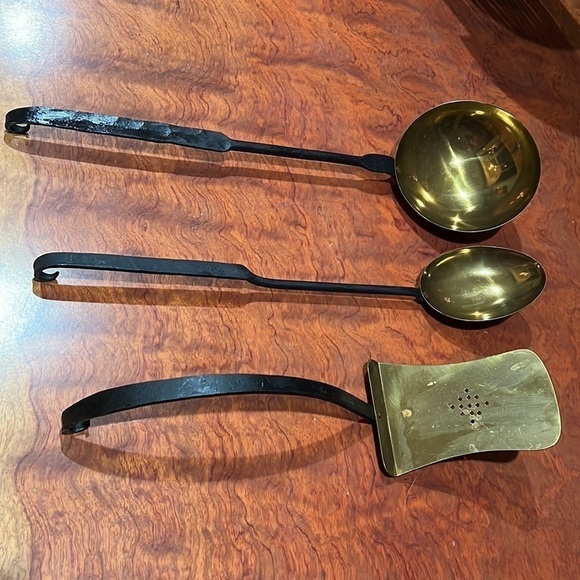 Set of 3 Copper and Iron Cooking Ladle, Spoon and Spatula Can Be Hung - Picture 3 of 9